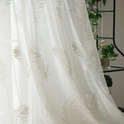 Morden Embroidered Sheer Curtain For Living Room Bedroom White Feather Drape Lightweight Feather White Tulle Curtain