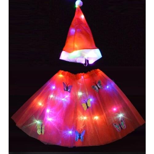 Led Light up Girl Carnival Christmas Fancy Dress Holiday Clothing Party Tulle Santa Claus Hat Kids Costume Wreath Birthday Party