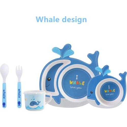 5Pcs/set Kids Plate Eco-friendly Bamboo Fiber Baby Dishes Children Tableware Dinnerware Creative Feeding Bowl Separation Plate