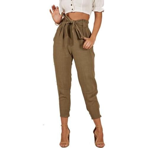 Ladies summer harem pants High waist paper bag pants casual pants belt trousers 2019 summer style plus-size cotton feet pants