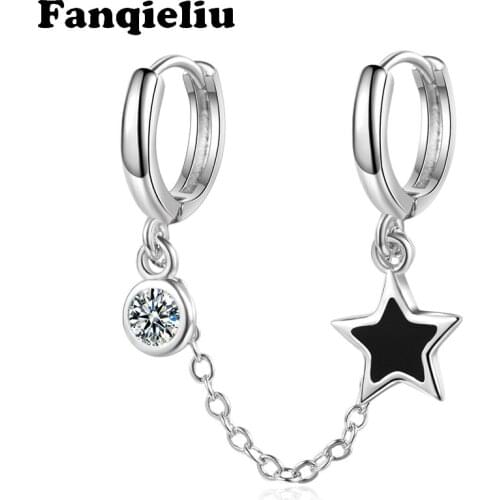 Fanqieliu Cool 925 Sterling Silver Hoop Earrings For Women Cute Star Charms Crystal Double Hoops Earring Woman FQL20314