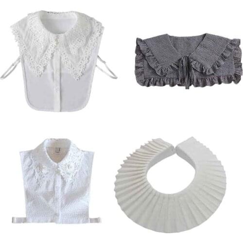 Women Girl Lolita False Fake Collar Plaid Checkerboard Lapel Ruffles Detachable Necklace Shawl Lace-Up Bowknot Mini Cape