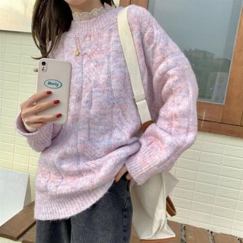 Japanese Style Autumn Winter New Twist Sweaters Long Sleeve Round Neck Pullover Sweater Korean Loose Womens Thick Jumper Jacket