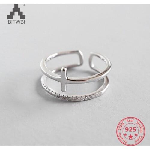 100% 925 Sterling Silver Cross Ring Wedding Simple Fashion Cubic Zircon Adjustable Size Rings For Women Jewelry