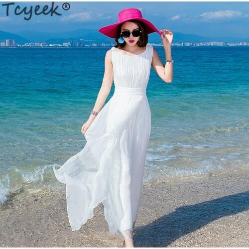 Tcyeek Women Summer Dress White Long Dresses Beach Party Dress Sleeveless Slim High Quality Clothes 2020 Boho Vestidos LWL1537