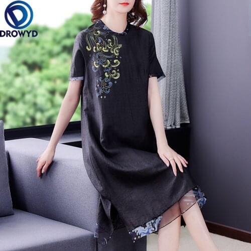 2021 Vintage Black Mulberry Silk Casual Midi Dress Summer Print O-neck Maxi Beach Dress Women Elegant Bodycon Party Vestidos