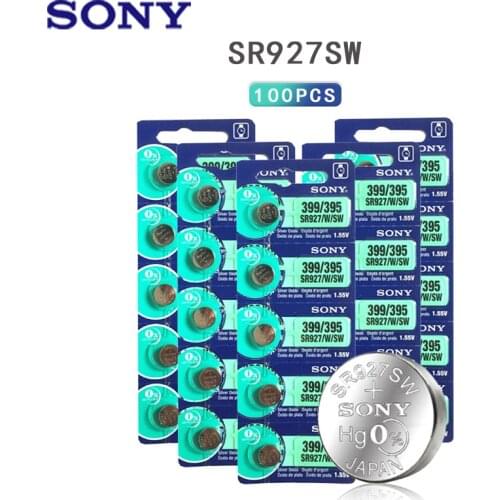 100pcs 100% Original SONY 395 SR927SW 399 SR927W AG7 LR927 1.55V Silver Oxide Button Coin Cell For Toy Watch Battery