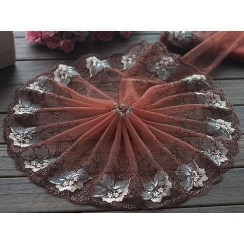 2 Yards Embroidered Lace Trim Big Flower Embroidered Tulle Lace Trim 7.48 Inches Wide