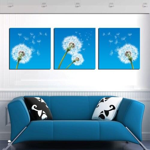 3 Piece Art Wall Hang Pictures Dandelion Painting Canvas For Kids Children Room Wall Pastoral Blue Decor Flower Paint Prints