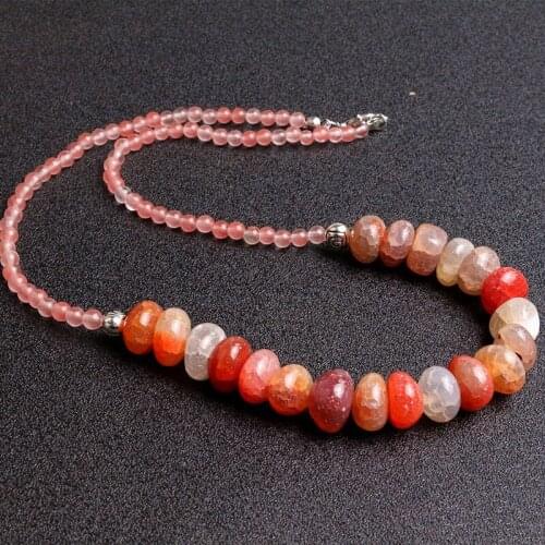 4mm pink stone bead & Irregular Shape Watermelon Skin Colorful Volcano Cherry beads necklace for women