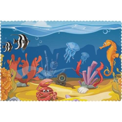 Tableware Pad Placemats 6 Pcs Table Mat Non-Slip Underwater Landscape Cartoon Ocean Sea Fish Coral Placemats for Dining Table
