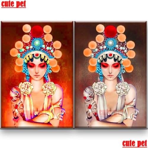 Cute pet Diy diamond painting Chinese opera style full Square round drill cross stitch 5d Diamond Embroidery mosaic home decor