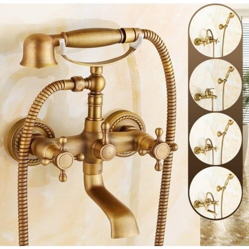 Antique Brass Bathroom Faucet Wall Mounted Bathtub Shower Faucet With Hand Held Shower Head bath Shower Faucet Sets