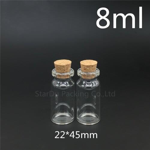 Free shipping 500pcs 8ml Small Cute Mini Cork Stopper Glass Bottles Vials Jars Containers 8cc Small Wishing Bottle with Cork