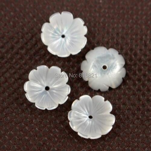10 pieces/lot ) 8x2mm New White MOP Mother of Pearl Shell Beads Carved 3D Flower Pendant focal Beads Drilled Spacer Beads