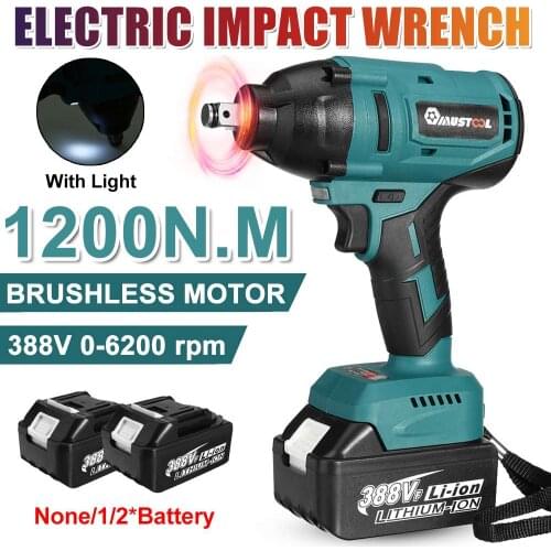 MUSTOOL 388Vf 1200N.m High Torque Brushless Electric Impact Wrench 1/2 Socket Wrench Power Tools for Makita 18V Battery