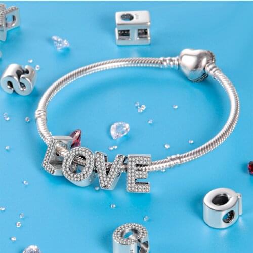 HOT 100% 925 Sterling Silver 26 Letter Charms Pendant Beads Suitable for Pandora Bracelet And Bangle DIY Accessories