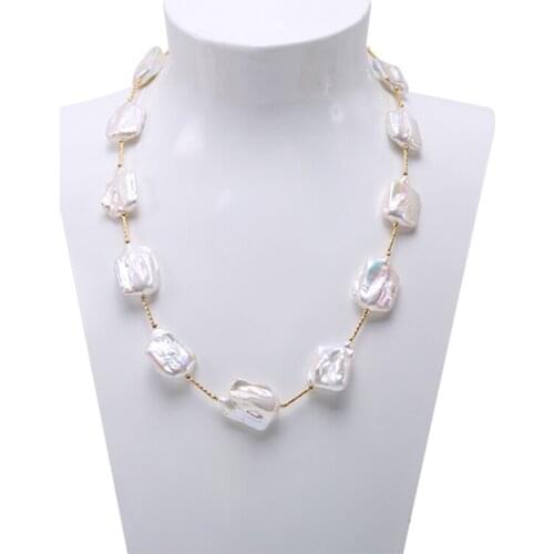Classic White Baroque Freshwater Cultured Pearl Necklace Party Jewery for Women Gift AAA 22 Inches