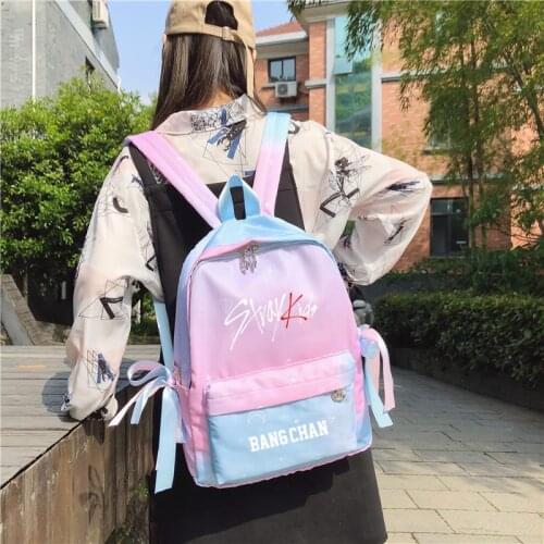 Kpop Stray Kids Blue Gradient Backpack Earphone Hole Waterproof Backpack Schoolbag FELIX CHANGBIN CHANGBIN Fans Collection k123