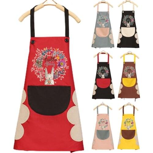 Kitchen Apron Wipeable Waterproof Oil-Proof Cartoon Wreath Rabbit Kitchen Nail Shop Apron for Women Baking Accessories