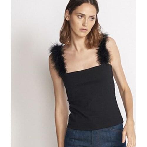 Fashion Faux Fur Black Bralette Crop Top Backless Shaggy Camis Short Sexy Camisole Tank Top Clothes 2019 Summer