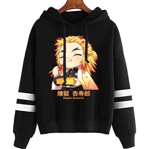 Demon Slayer Hoodie Anime Rengoku Kyoujurou Printed Hoodies Mens Pullover Striped Hoodie