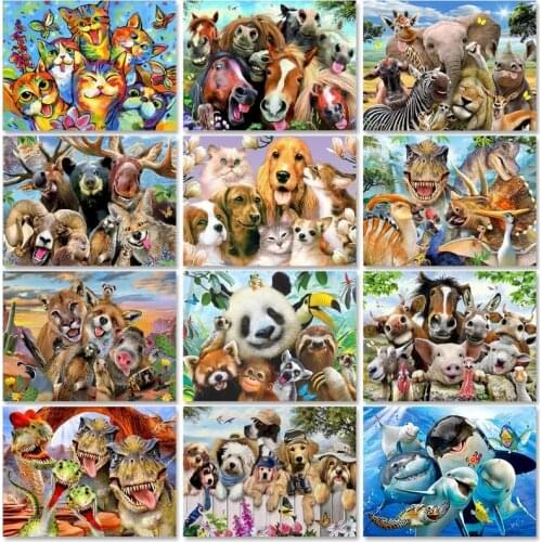 PhotoCustom Paint By Numbers Kits On Canvas Animal Family DIY Frame 60x75cm Oil Painting By Numbers Handpaint Wall Art Home Deco