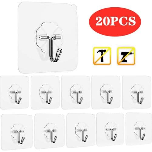 Wall Stick Hooks Rack Adhesive Transparent Reusable Seamless Waterproof Oilproof Bathroom Kitchen Heavy Duty Self Hanging Office