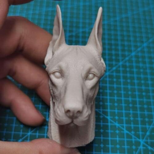 Unpainted 1/6 Doberman Animal Head Sculpt Pet Dog Head Carving with Neck Fit 12'' Action Fugure Body for DIY