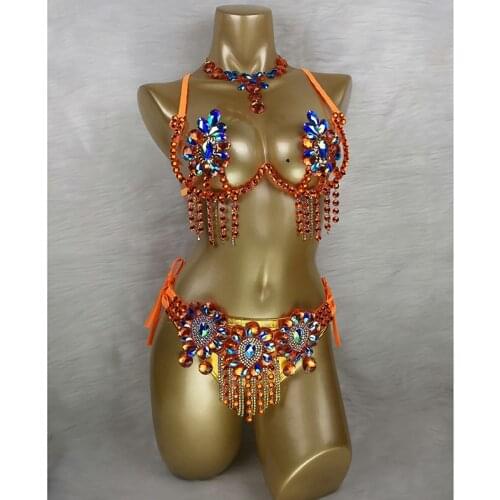 New Arrival Sexy Samba Carnival For Women Wire Bra & Belt stones Samba Suit free shipping C021