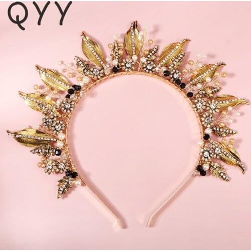 QYY Fashion Rhinestone Hairband Pearl Crown Headband for Women Hair Accessories Party Headbands Headwear Headpiece Hair Jewelry