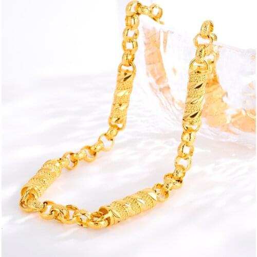 Real 14K Gold Necklace for Men Wedding Anniversary Gifts Exquisite Buddha Bead Chain Fine Jewelry Hollow Bamboo Chain No Fade