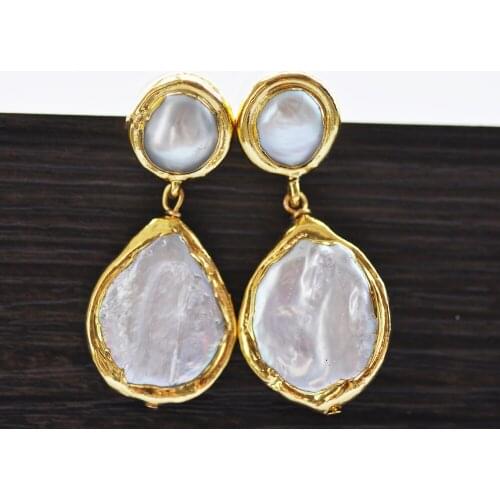 MTC·STAR Z10486 24mm White Coin Pearl Gold-Plating Dangle Earring