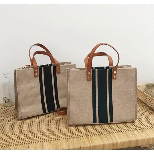 Summer Women Canvas Material Handbags Ladies Stripe Fashion Tote Bags 2020 New Design Female Big Size Shoulder Bag