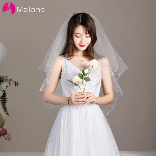MOLANS 2020 New Single Layer Pearl Wedding Veils Simple Cents White Bride Mariage Bridesmaid Short Accessories Photo Props
