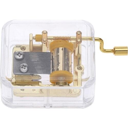 Unique Small Manual White Transparent Shell of Acrylic Music Box, Beautiful Golden Movement Temple of Heaven