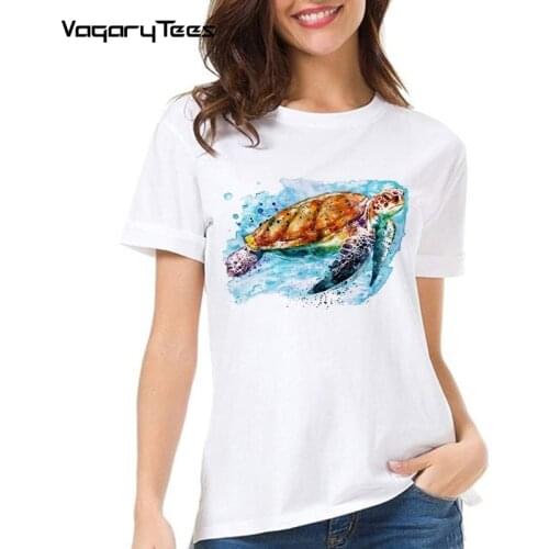 Funny Watercolor animal t shirt Top Female T-shirt Casual Tops Streetwear Tee Watercolor Sea Turtle Print women tshirt