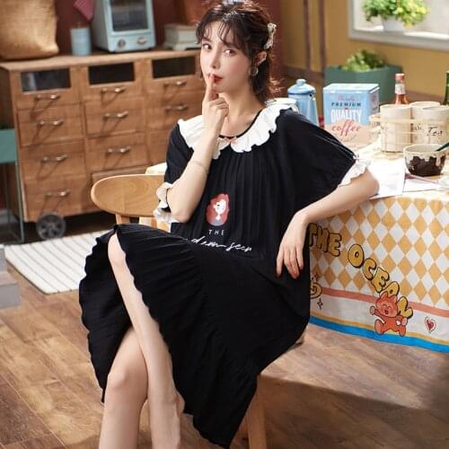 Womens nightdress cotton short sleeve summer thin cartoon cute Korean students loose oversize can wear home clothes Factory