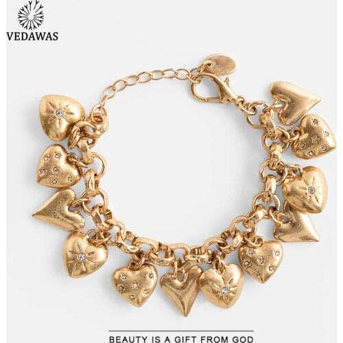 Vedawas 2021 ZA New Heart Bracelets for Women Bohemian Metal Maxi Gold Color Link Chain Charm Bracelets Bangles Jewelry Party