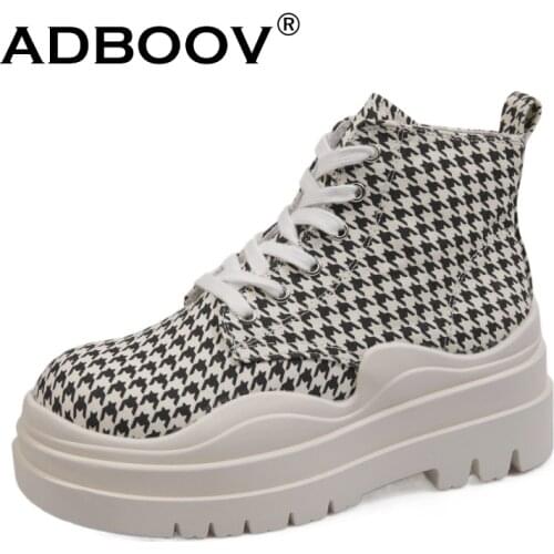 ADBOOV 2021 New Canvas Boots For Women Thick Sole High Top Canvas Shoes Women Platform Snekaers Ladies Ankle Boots