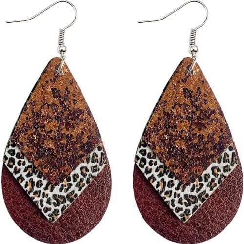 Newest Leopard Print Sequin Earrings Retro Multilayers kite Water Drop PU Leather Earrings for Women 2020
