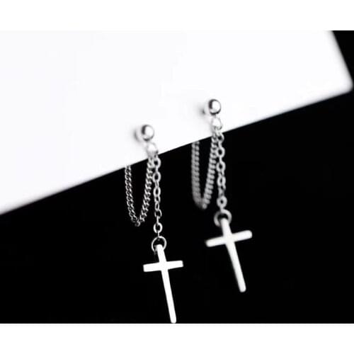 New Punk Earrings S925 Fashion Piercing Tassel Cross Drop Earrings Gothic Rock Style Jewelry For Women Party Best Birthday Gifts