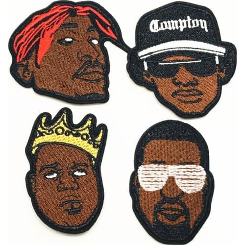 10Pcs Hot Music Band Dude Black Cool Man Hippie Lebron James Rapper Iron On Embroidered Clothes Patches DIY Badges Accessories