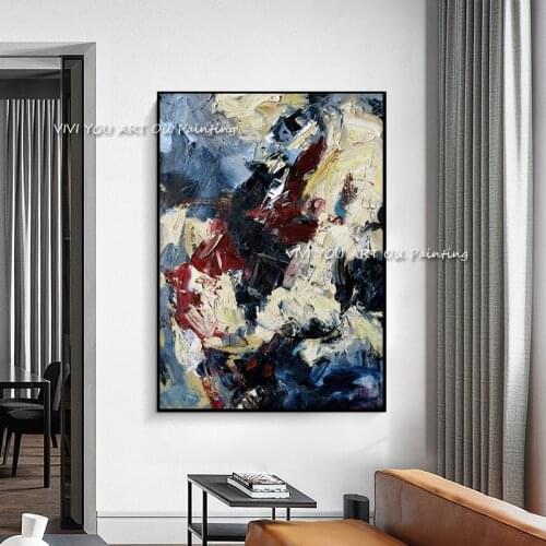100% Handmade Large Colorful Knife Oil Painting Abstract Canvas Wall Art Blue Pictures For Living Room Decoration As A Gift