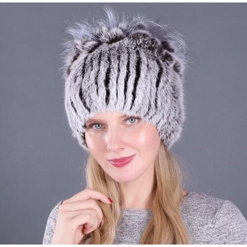 2019 Elastic Knitted Rex Rabbit Fur Beanies Women Real Rex Rabbit Fur Hat 100% Natural Rex Rabbit Fur Cap Wholesale and Retail