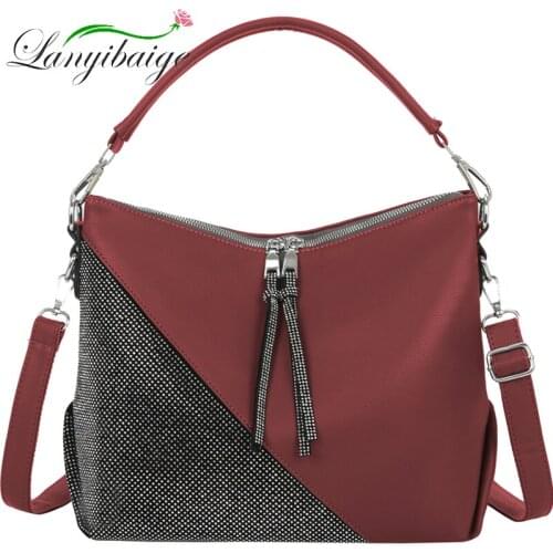 2020 Winter PU Leather Handbag Ladies Sequin Stitching Shoulder Bag Large Capacity Messenger Bag Fashion Casual Shoulder Bag