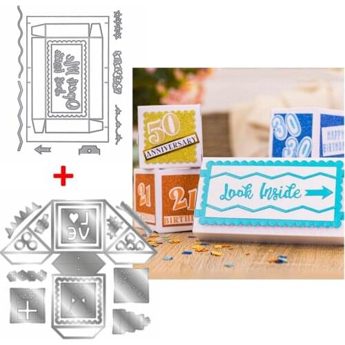 3D Openable Birthday Celebration Present Gift Box Metal Cutting Dies Slider Cover Cube DIY Craft Paper Cards 2020 Hot Sale