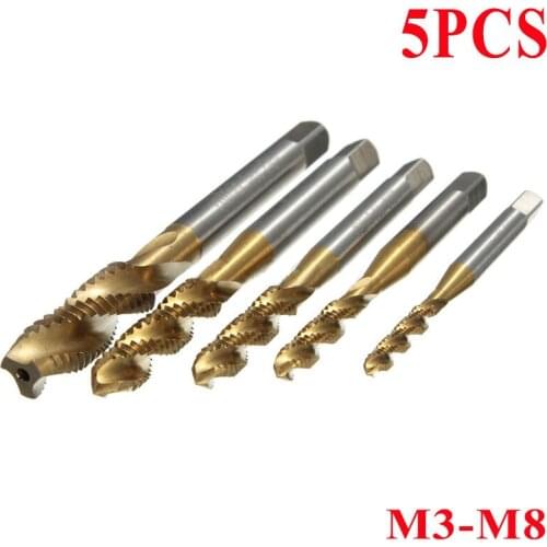 5pcs HSS M3-M8 Titanium Screw Thread Metric Spiral Hand Plug Tap Drill Bit Set