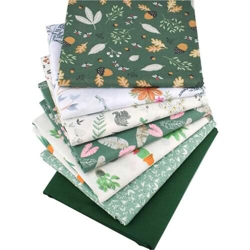 7Pcs 50cm Pure Cotton Fabric Green Printed Cloth For DIY Sewing Crafts Items Bundle Patchwork Squares Cloth For Gifts Wrapping