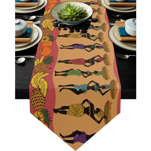 African Women Fruit Basket Ethnic Table Runner Modern Table Flag Home Party Country Wedding Decoration Tablecloth Table Runners